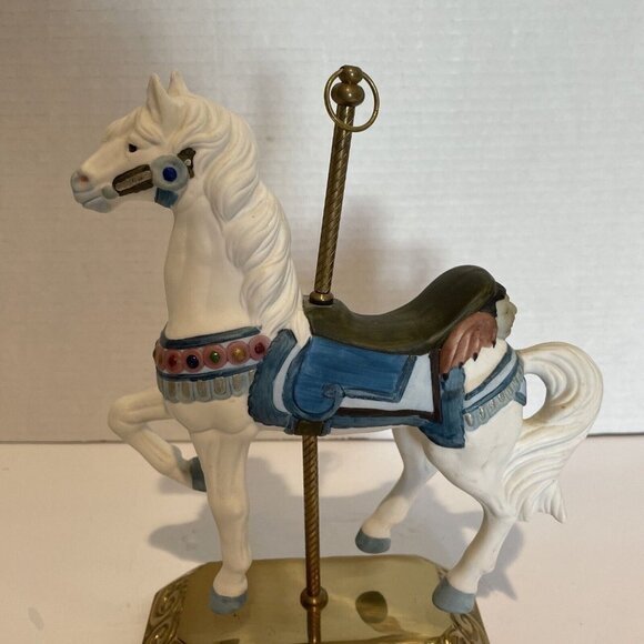 Vintage Impulse Giftware Carousel Horse Porcelain On Brass Stand White 9.5" - Picture 6 of 12